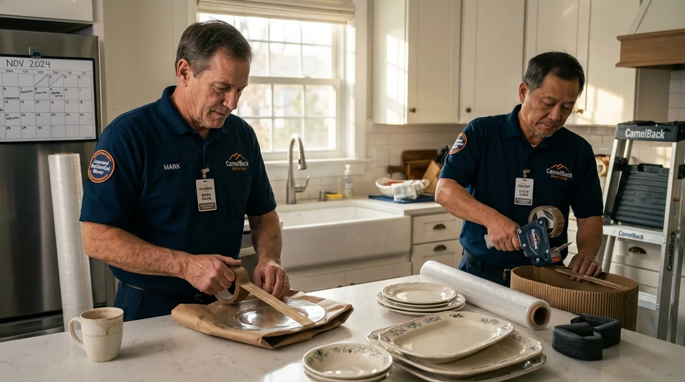 Professional crew packing kitchen dishware in Hillsboro, TX